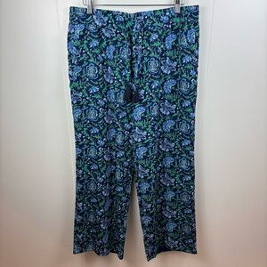 Vineyard Vines Wide Leg Blue Green Floral Trousers Tassel Drawstring Women's L